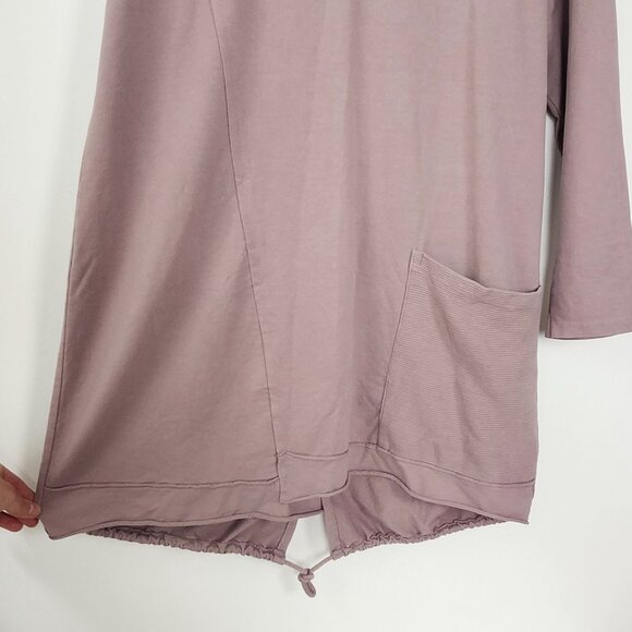 Lagenlook Mauve Long Sleeve Tunic Dress Big Pocket & Drawstring Sinch Hem Artsy - Picture 3 of 10
